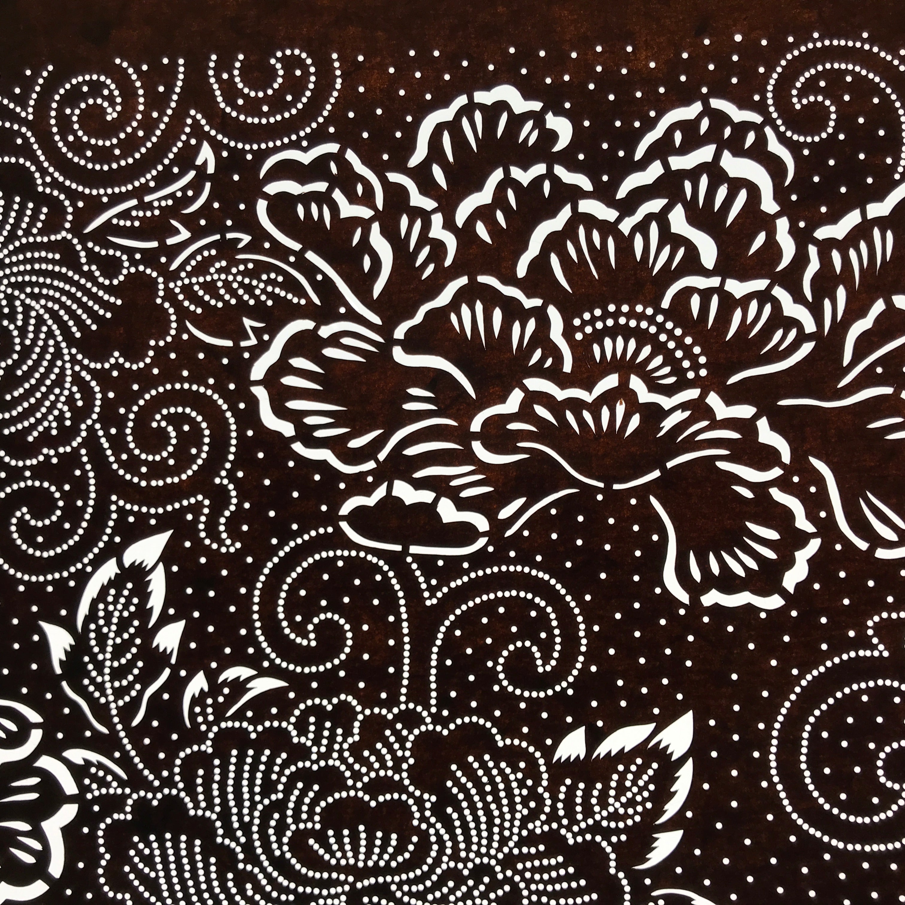 Antique Japanese Ise Katagami Paper Kimono Stencil Large Peony Botan Design A731