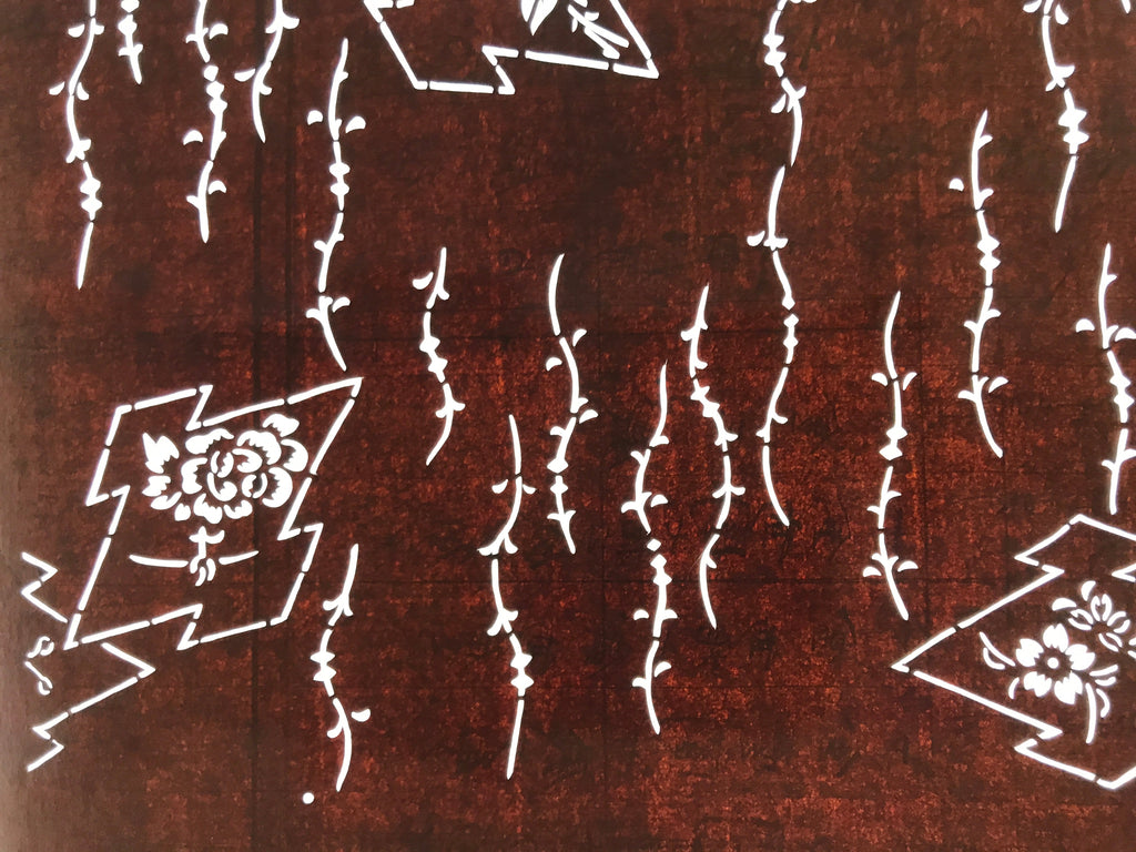 Antique Japanese Ise Katagami Paper Kimono Stencil Matsukawabishi Pine Bark A725