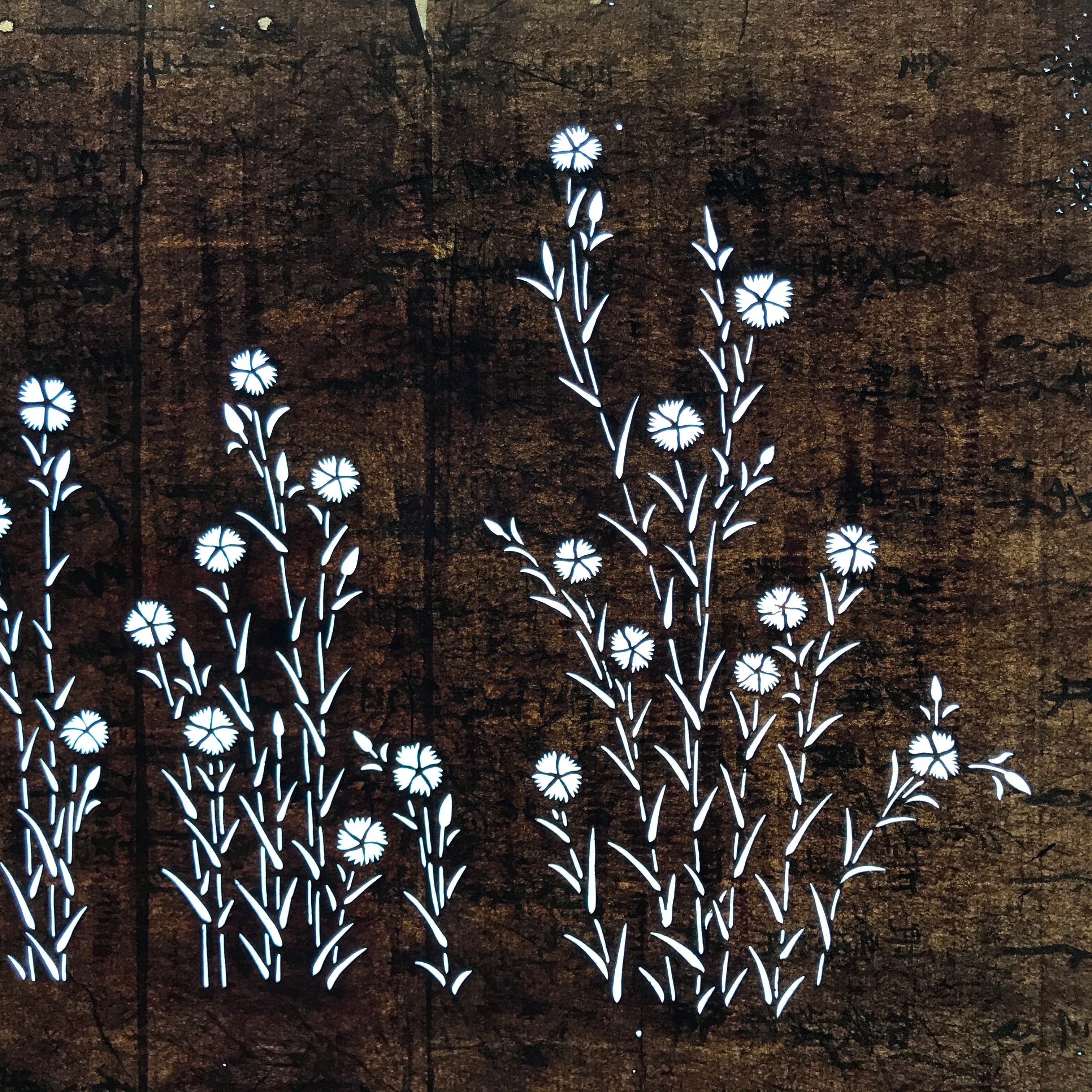 Antique Japanese Ise Katagami Paper Kimono Stencil Nadeshiko Carnations A722