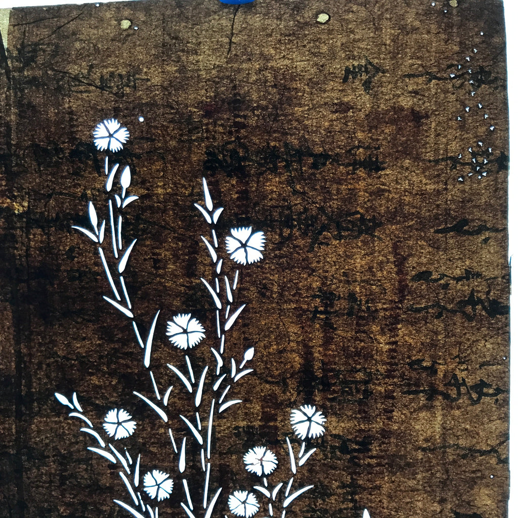 Antique Japanese Ise Katagami Paper Kimono Stencil Nadeshiko Carnations A722