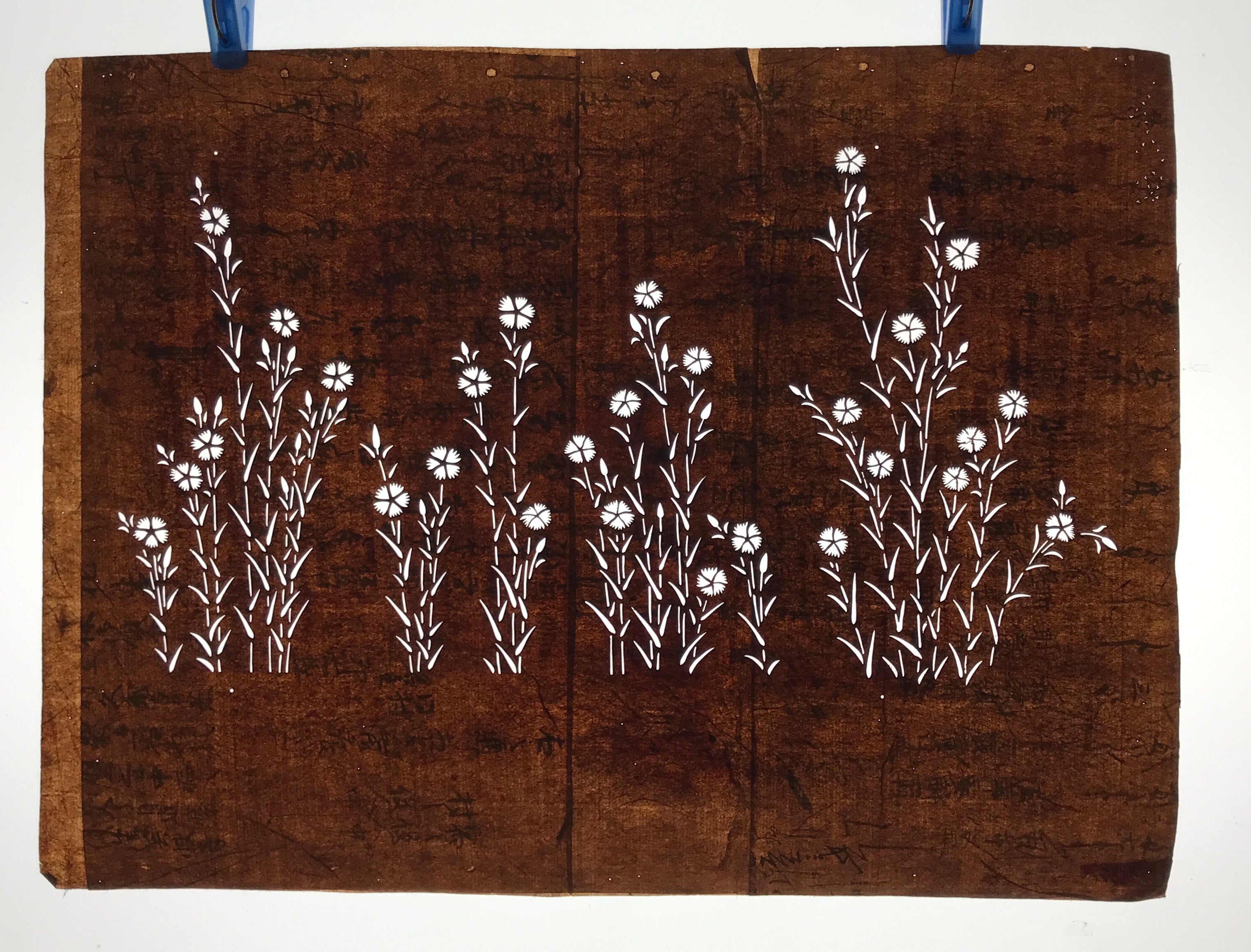 Antique Japanese Ise Katagami Paper Kimono Stencil Nadeshiko Carnations A722