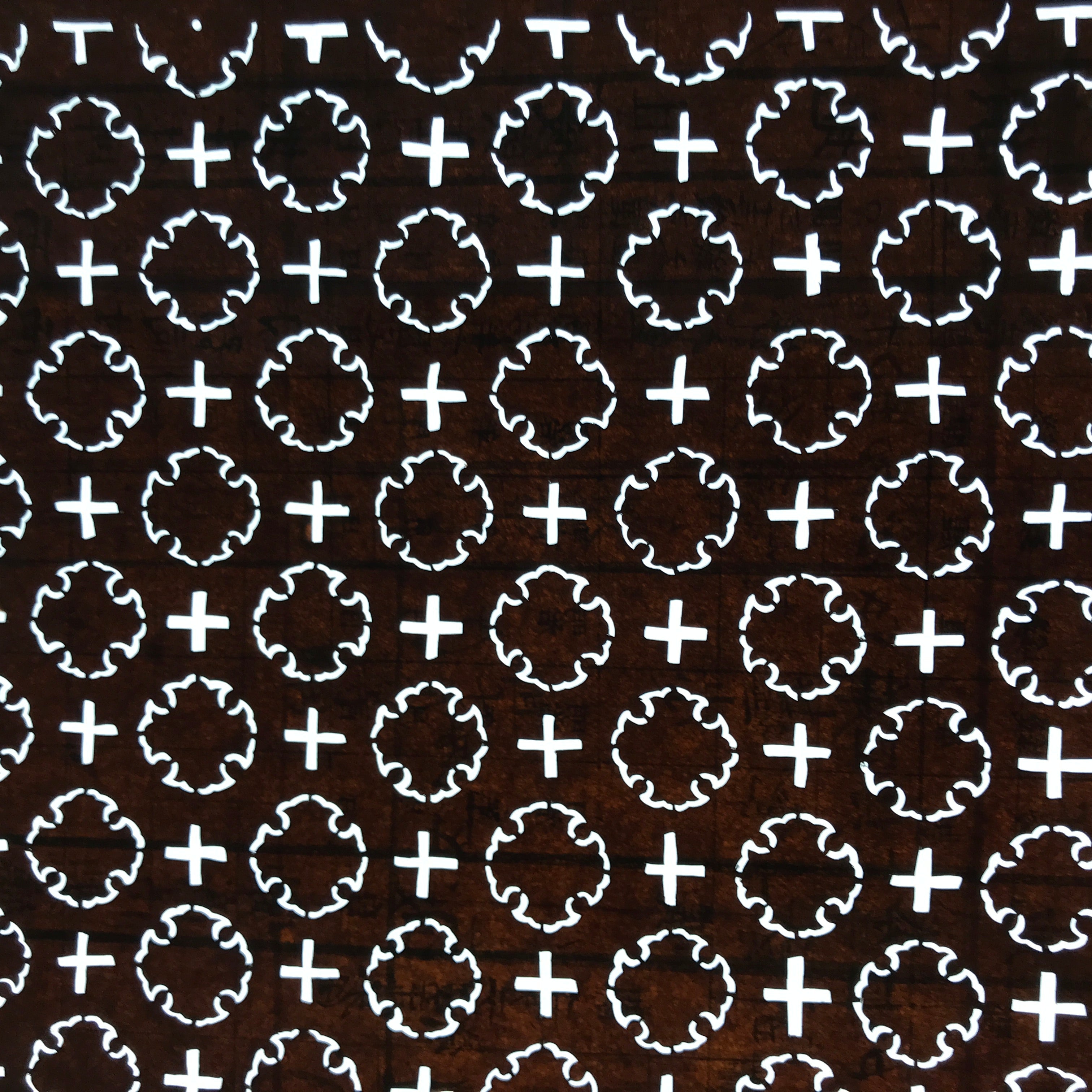 Antique Japanese Ise Katagami Paper Kimono Stencil Round Cross Pattern A727