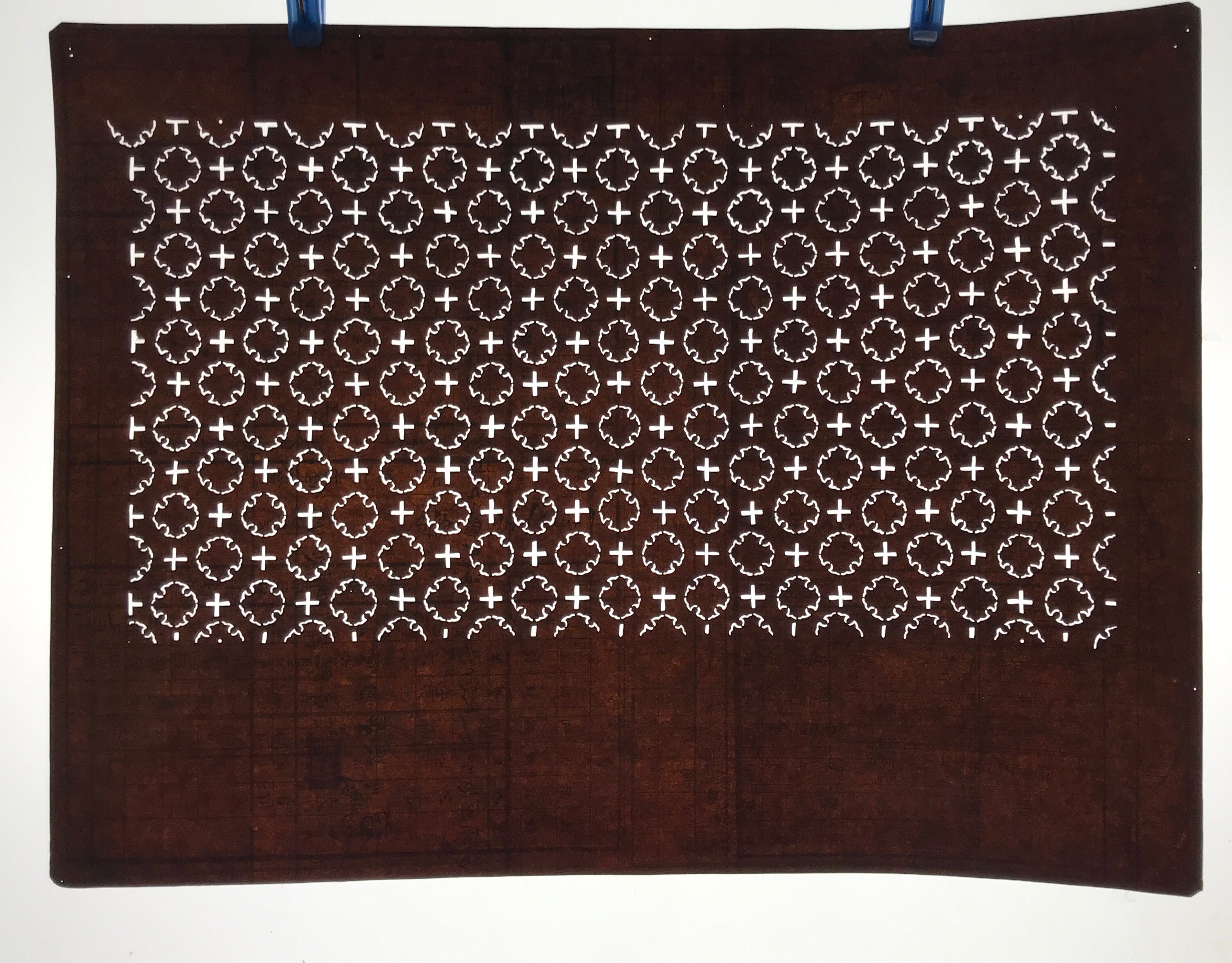 Antique Japanese Ise Katagami Paper Kimono Stencil Round Cross Pattern A727