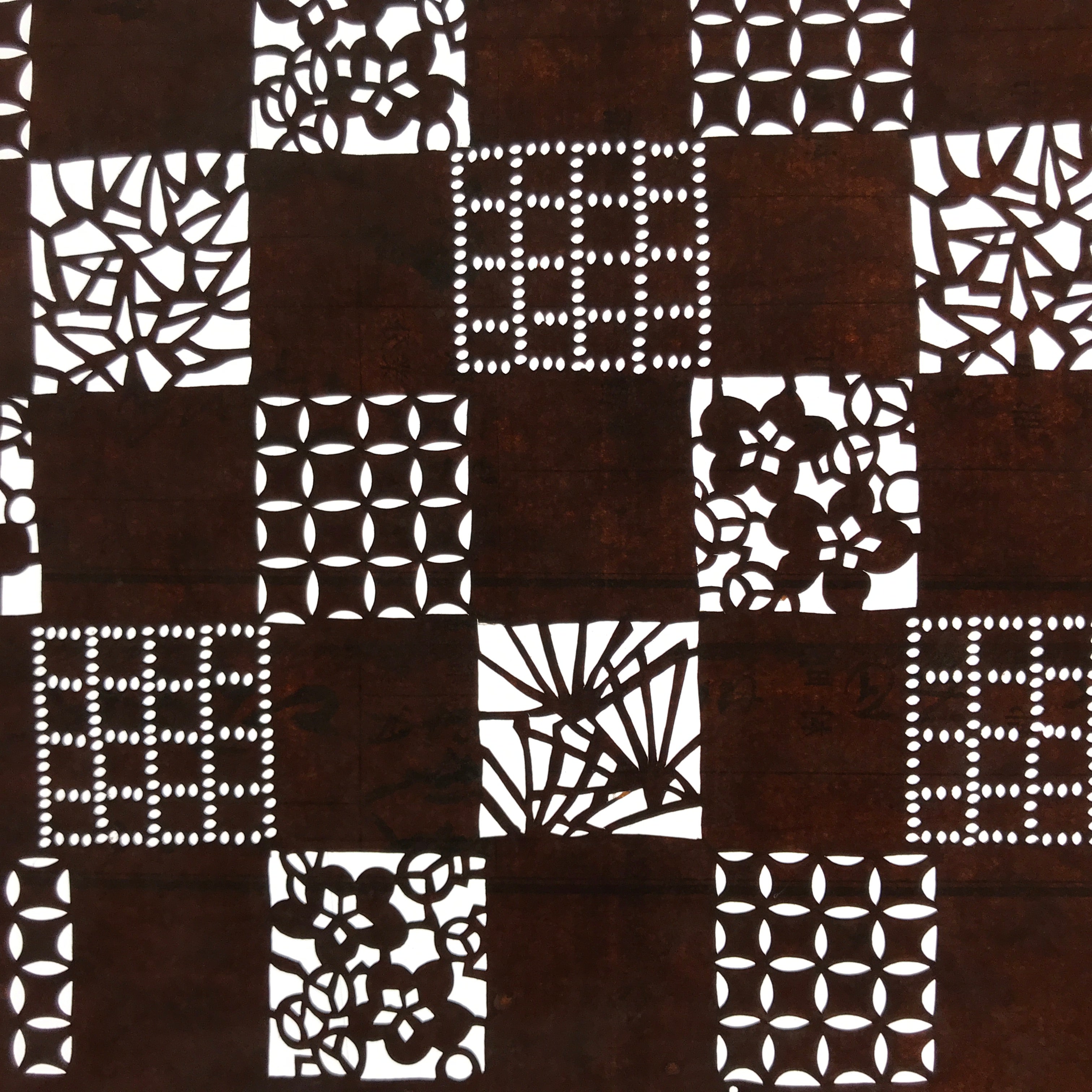 Antique Japanese Ise Katagami Paper Kimono Stencil Shochikubai Square Plum A730