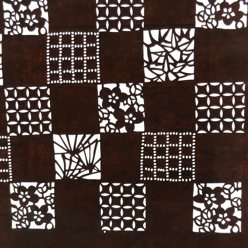 Antique Japanese Ise Katagami Paper Kimono Stencil Shochikubai Square Plum A730