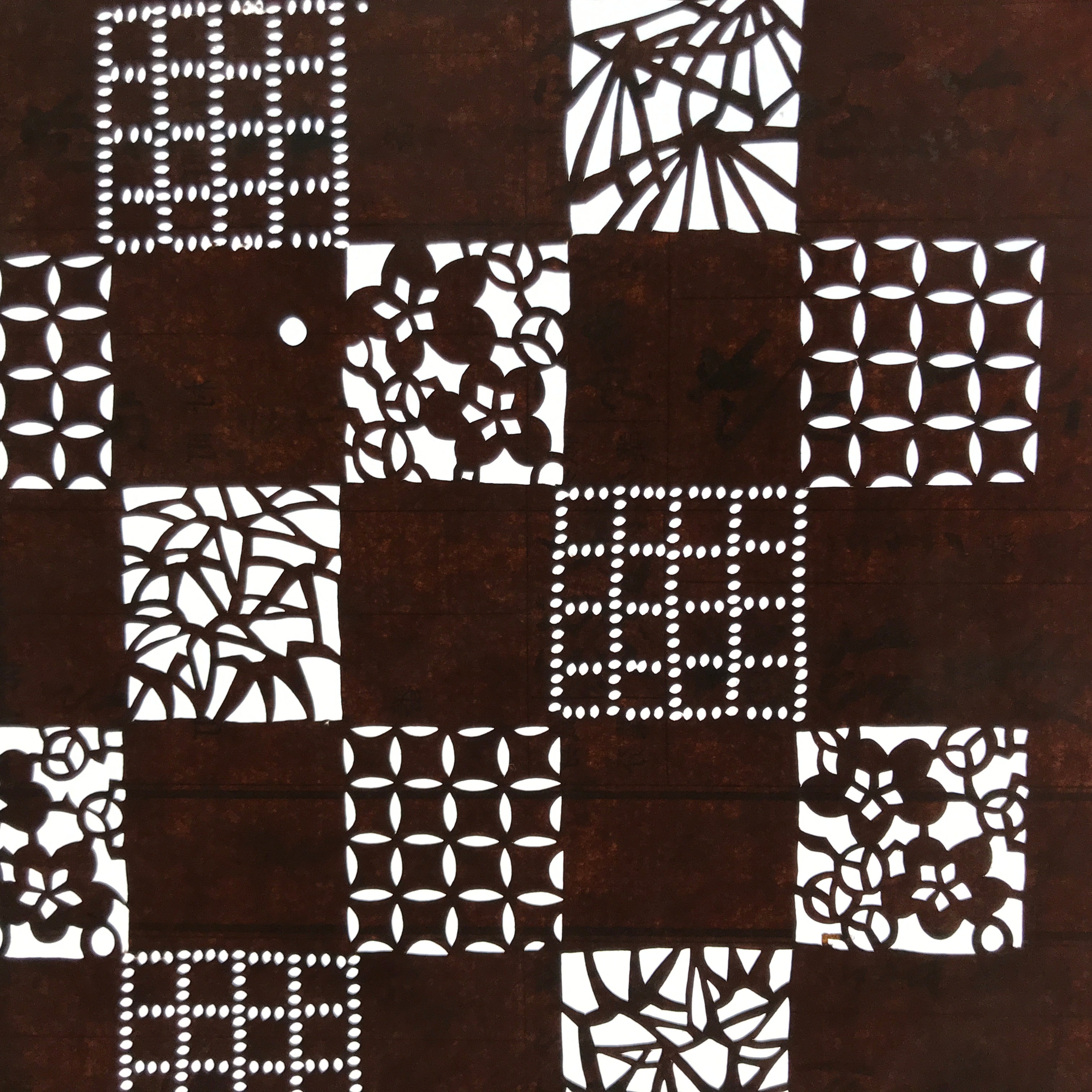 Antique Japanese Ise Katagami Paper Kimono Stencil Shochikubai Square Plum A730