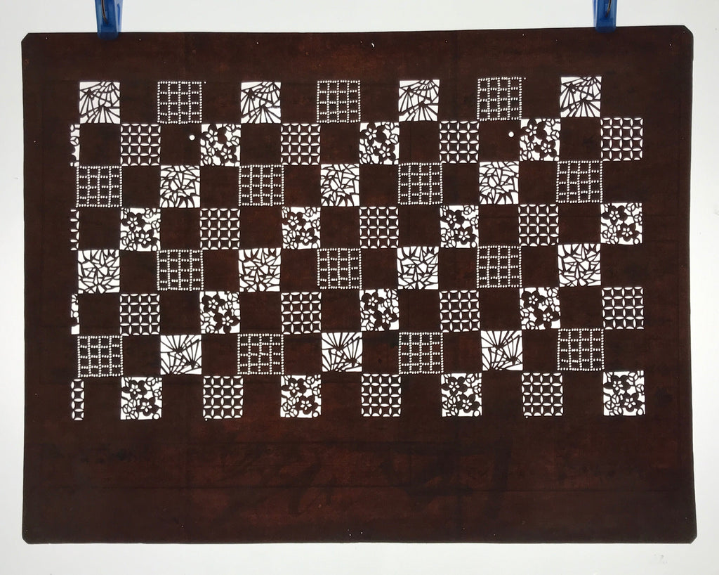 Antique Japanese Ise Katagami Paper Kimono Stencil Shochikubai Square Plum A730