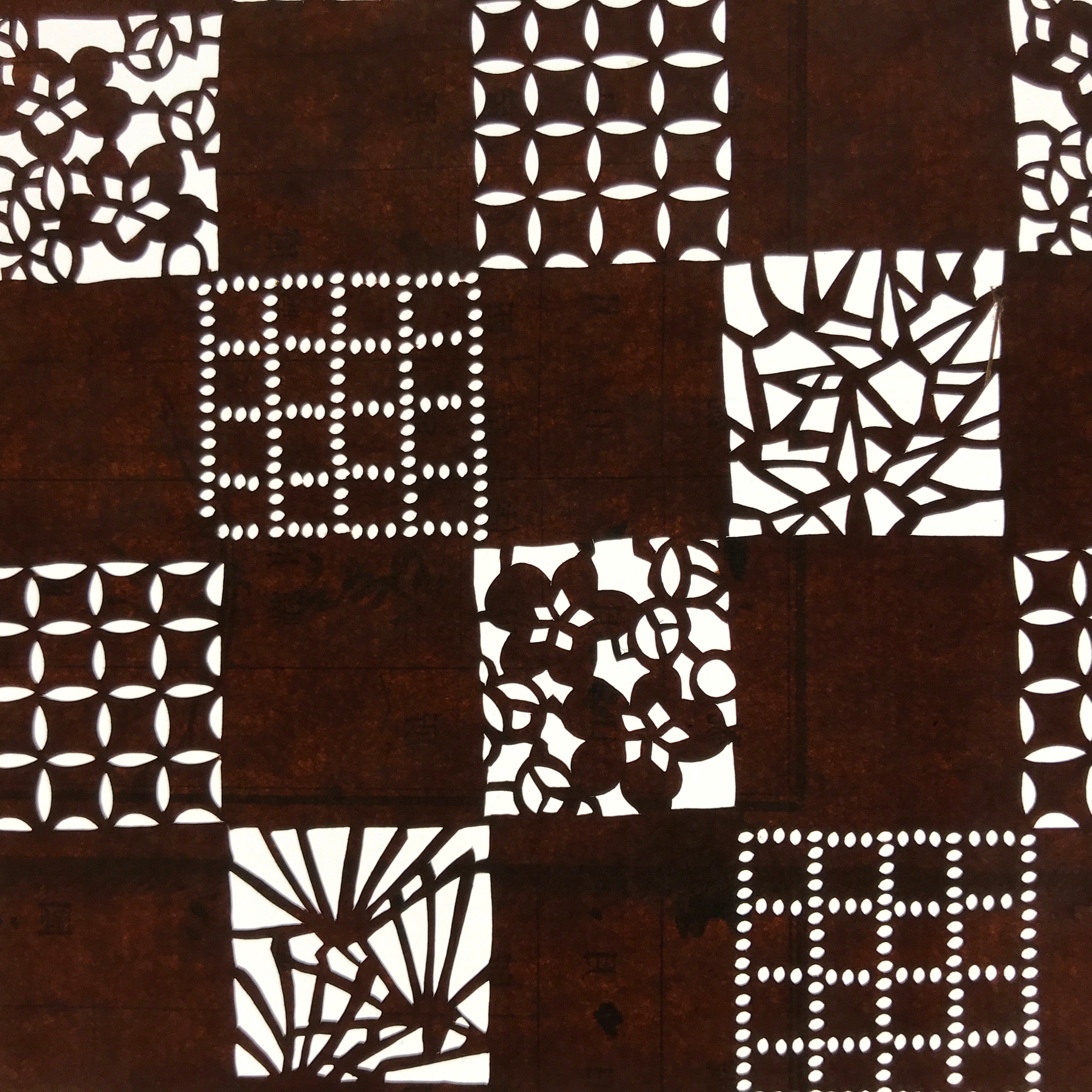 Antique Japanese Ise Katagami Paper Kimono Stencil Shochikubai Square Plum A730