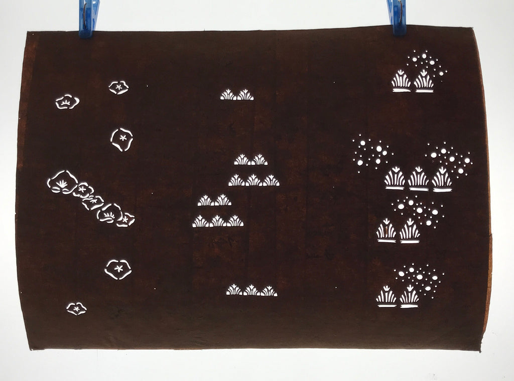Antique Japanese Ise Katagami Paper Kimono Stencil Simple Plants Flowers A742