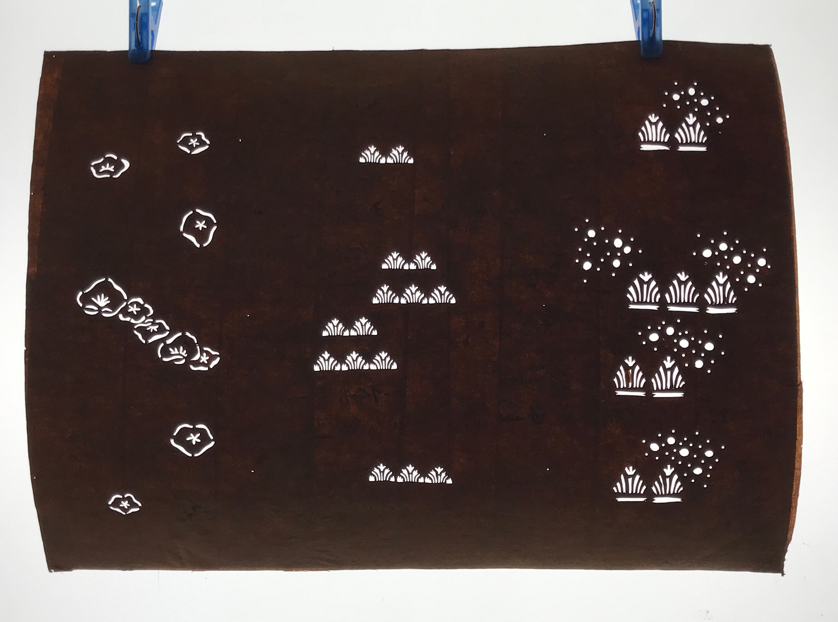 Antique Japanese Ise Katagami Paper Kimono Stencil Simple Plants Flowers A742