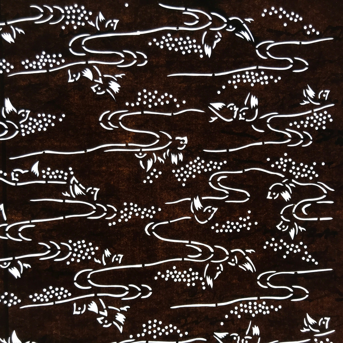 Antique Japanese Ise Katagami Paper Kimono Stencil Small Birds River Design A713
