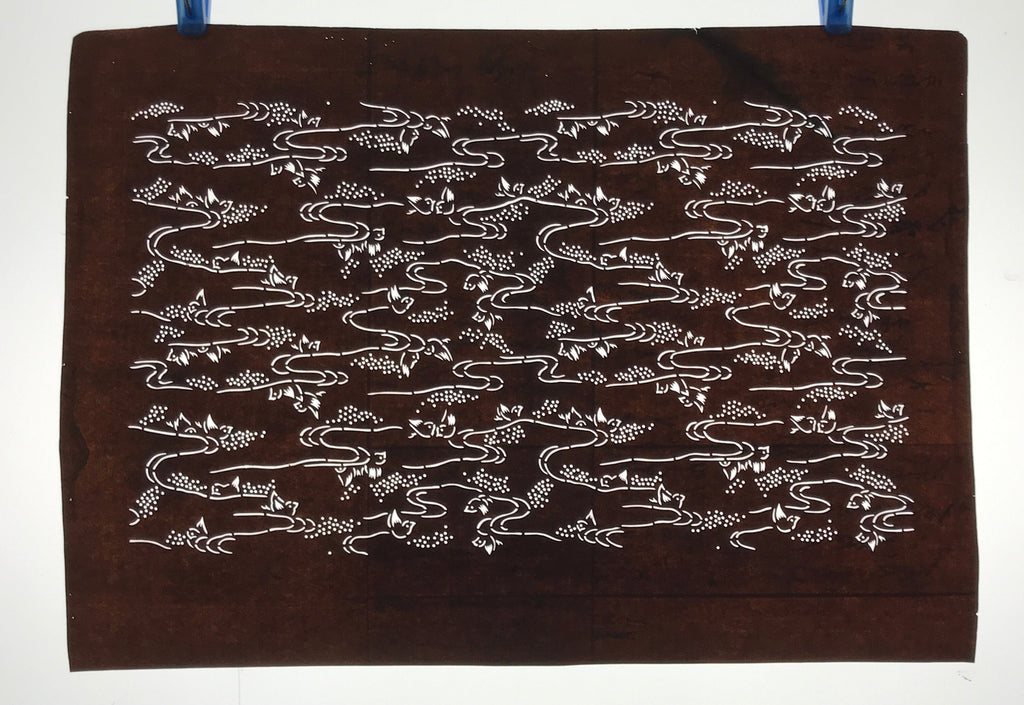 Antique Japanese Ise Katagami Paper Kimono Stencil Small Birds River Design A713