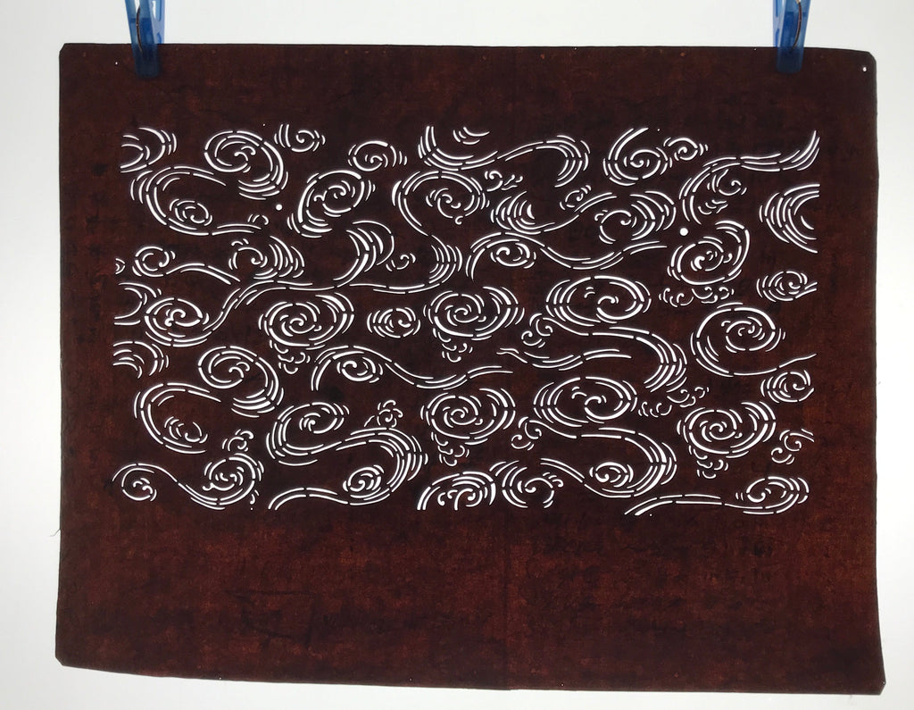 Antique Japanese Ise Katagami Paper Kimono Stencil Swirling Water Kanzemizu A739