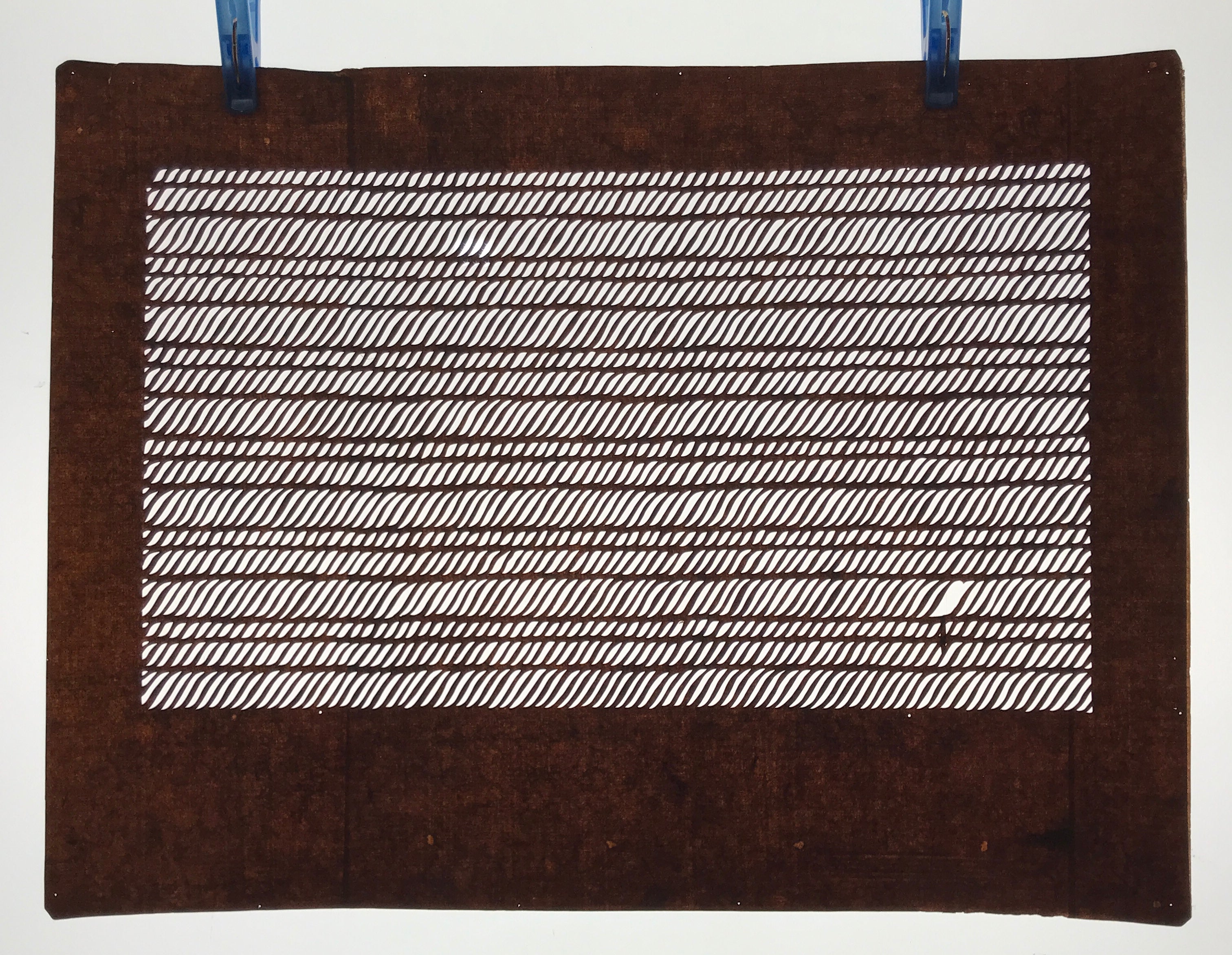 Antique Japanese Ise Katagami Paper Kimono Stencil Wavy Rope Weave Lines A737