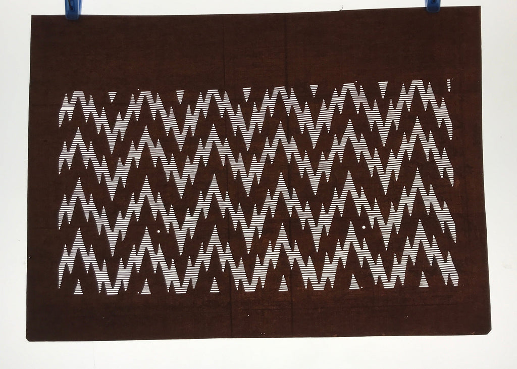 Antique Japanese Ise Katagami Paper Kimono Stencil Yamaji Zigzag Pattern A677