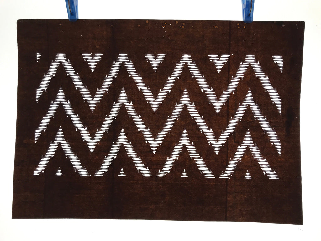 Antique Japanese Ise Katagami Paper Kimono Stencil Yamaji Zigzag Pattern A700