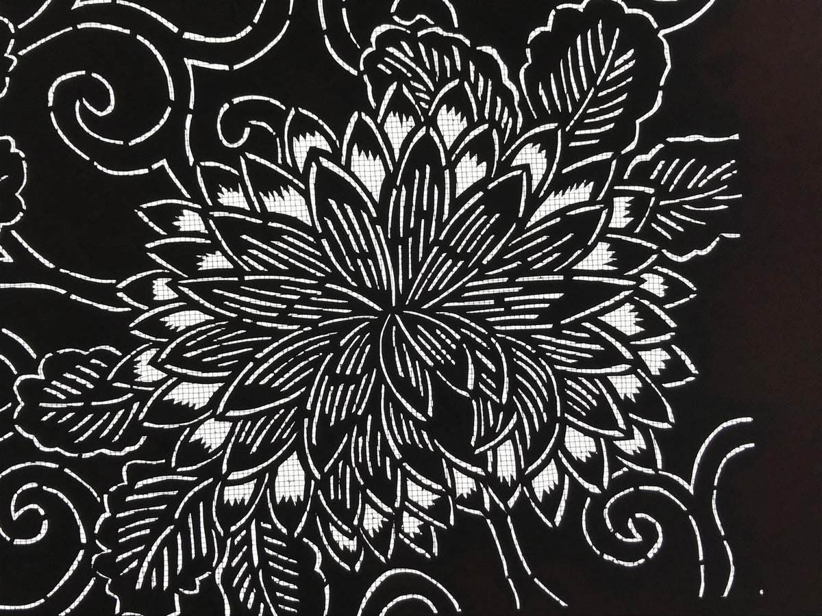 Antique Japanese Katagami Kimono Paper Stencil Chrysanthemum Karakusa 4Y557