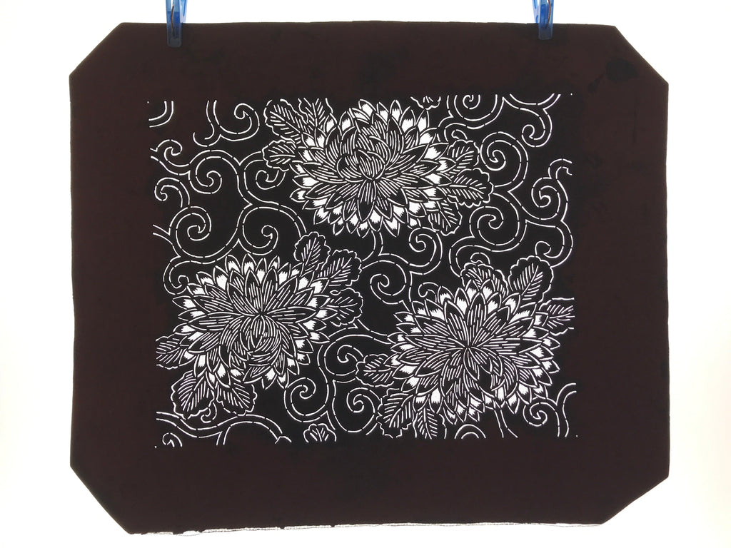 Antique Japanese Katagami Kimono Paper Stencil Chrysanthemum Karakusa 4Y557