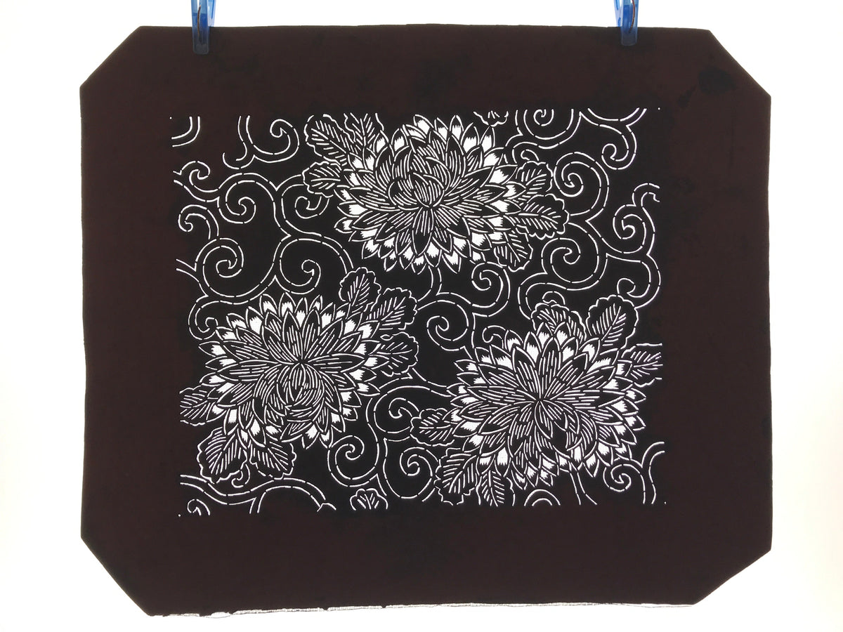 Antique Japanese Katagami Kimono Paper Stencil Chrysanthemum Karakusa 4Y557