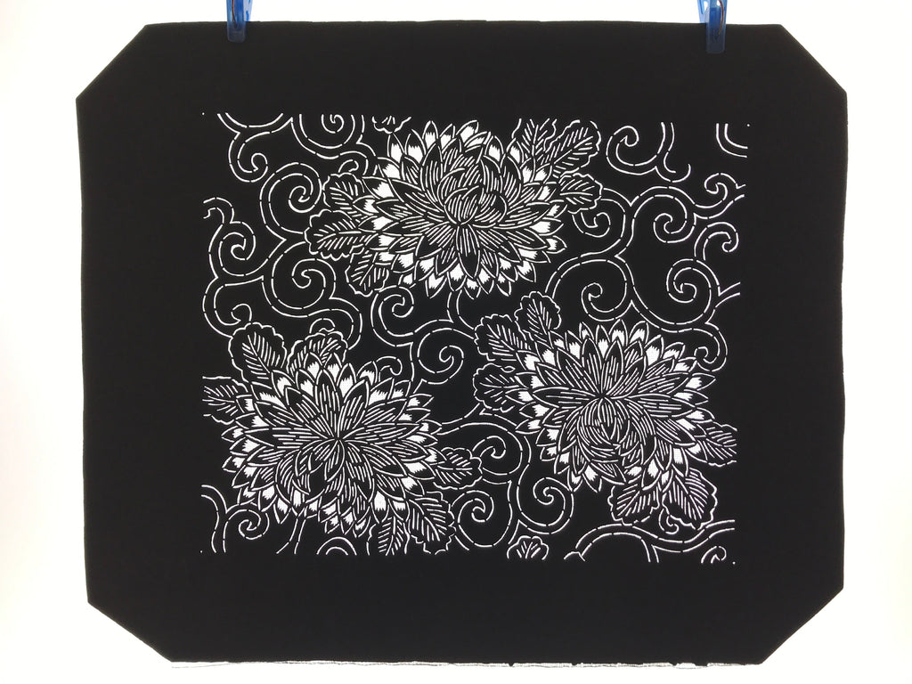 Antique Japanese Katagami Kimono Paper Stencil Chrysanthemum Karakusa 4Y557