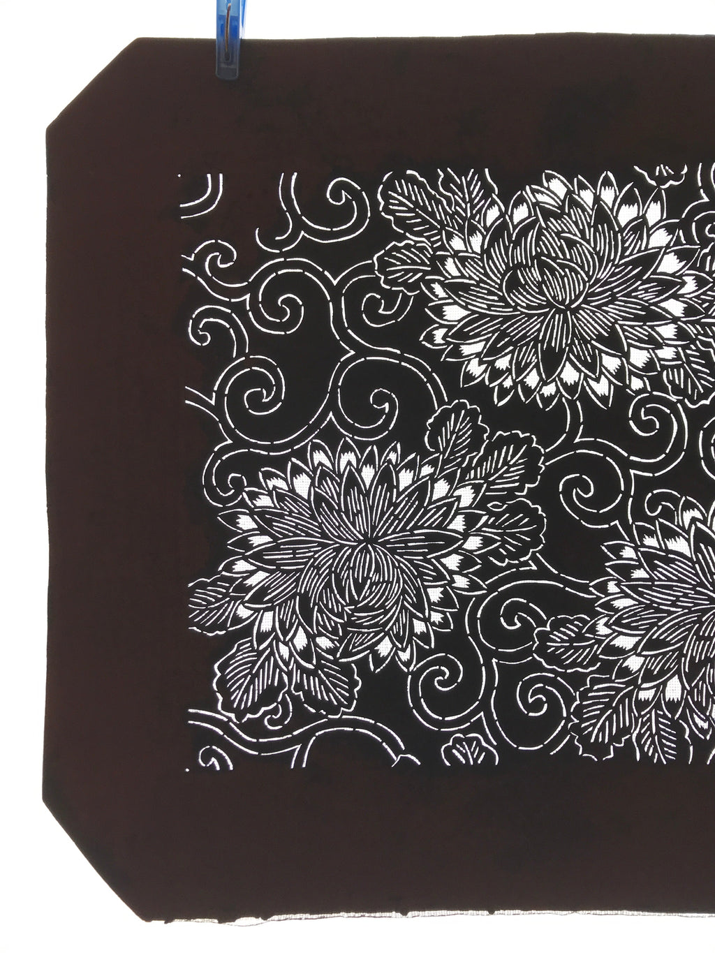 Antique Japanese Katagami Kimono Paper Stencil Chrysanthemum Karakusa 4Y557