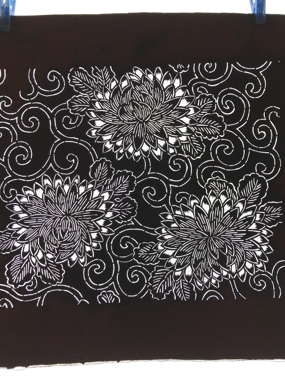 Antique Japanese Katagami Kimono Paper Stencil Chrysanthemum Karakusa 4Y557
