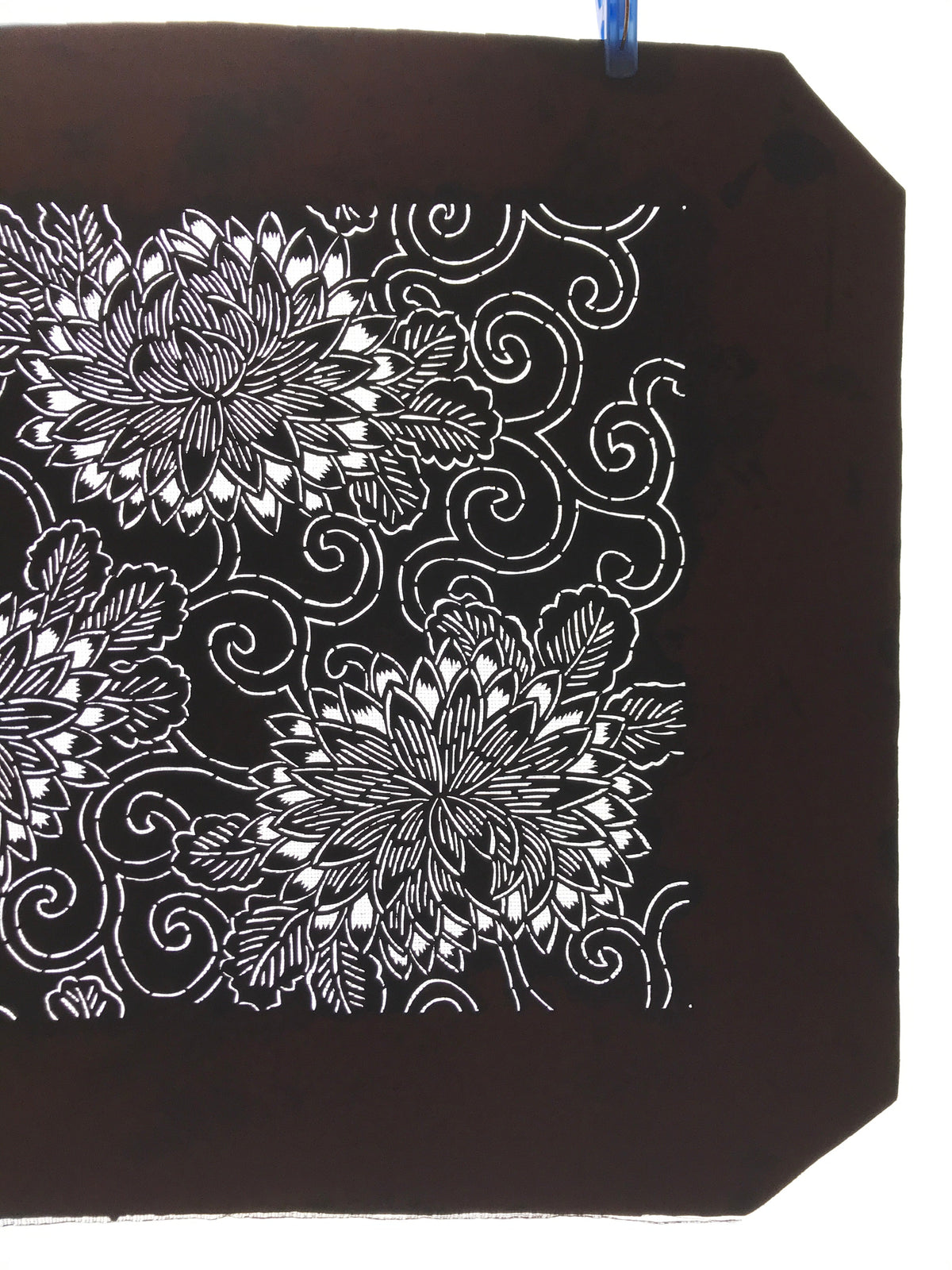 Antique Japanese Katagami Kimono Paper Stencil Chrysanthemum Karakusa 4Y557
