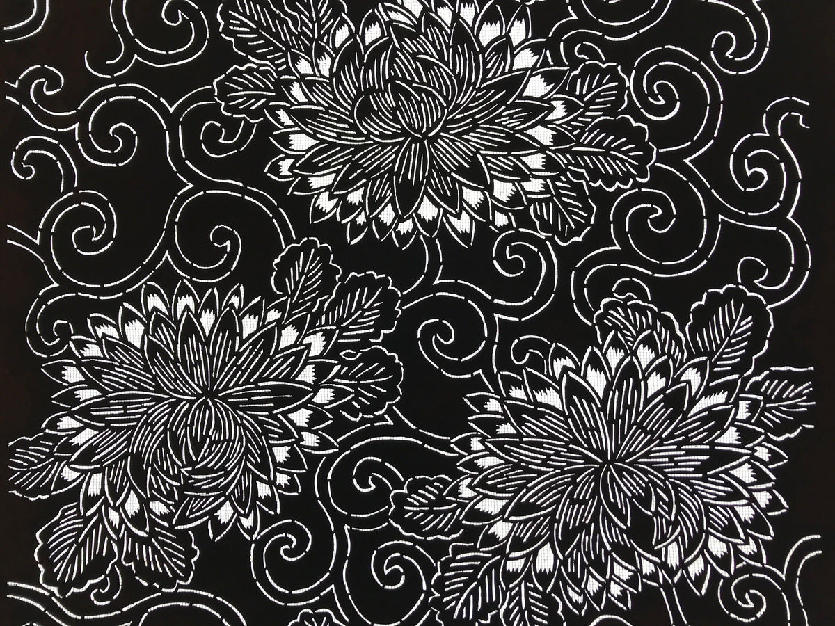 Antique Japanese Katagami Kimono Paper Stencil Chrysanthemum Karakusa 4Y557