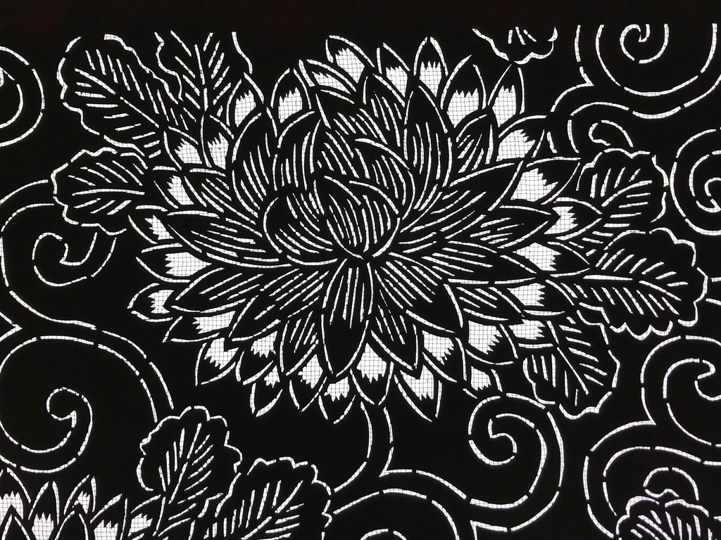 Antique Japanese Katagami Kimono Paper Stencil Chrysanthemum Karakusa 4Y557