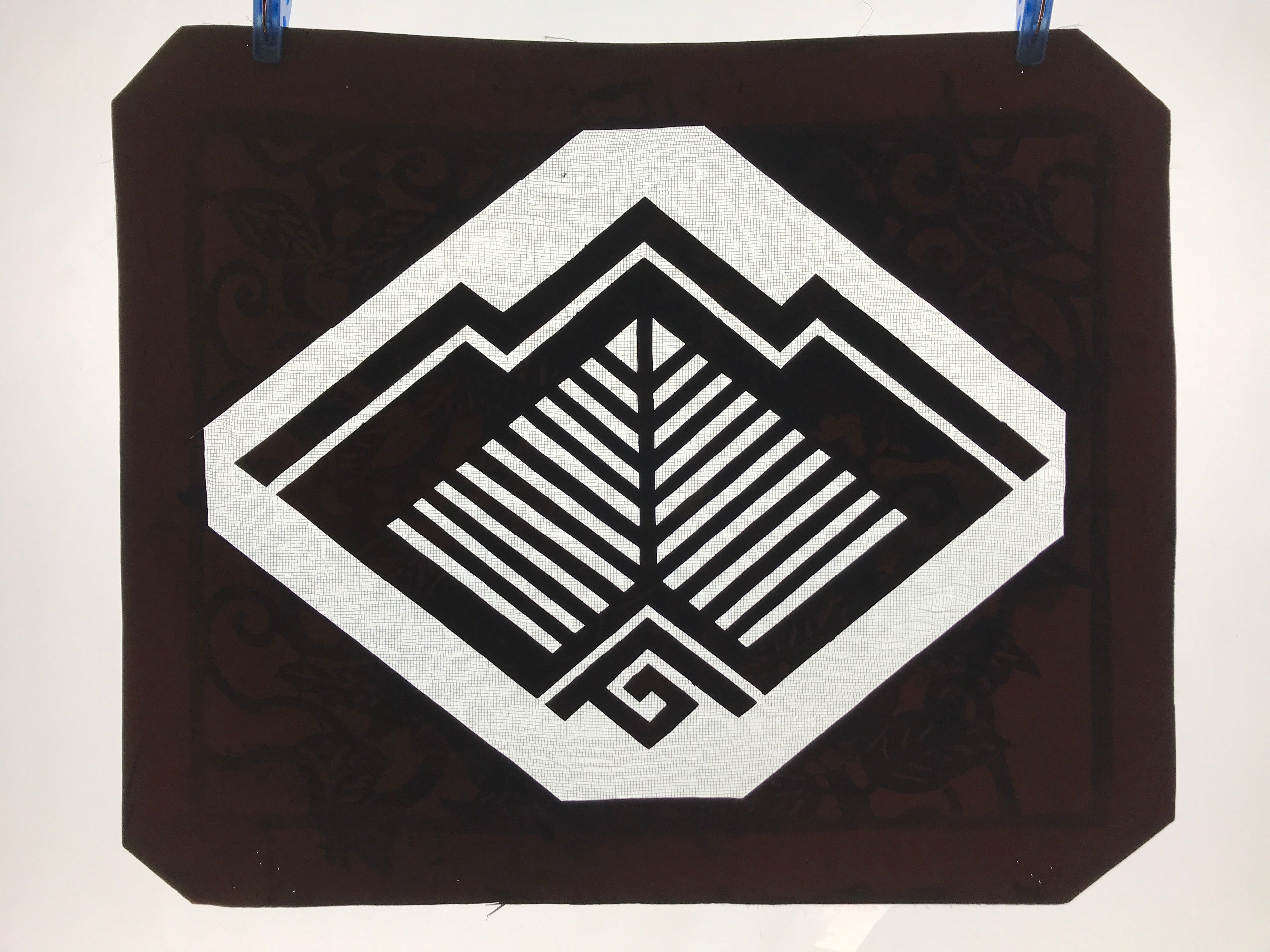Antique Japanese Katagami Kimono Paper Stencil Katazome Abstract Geometric 4Y543