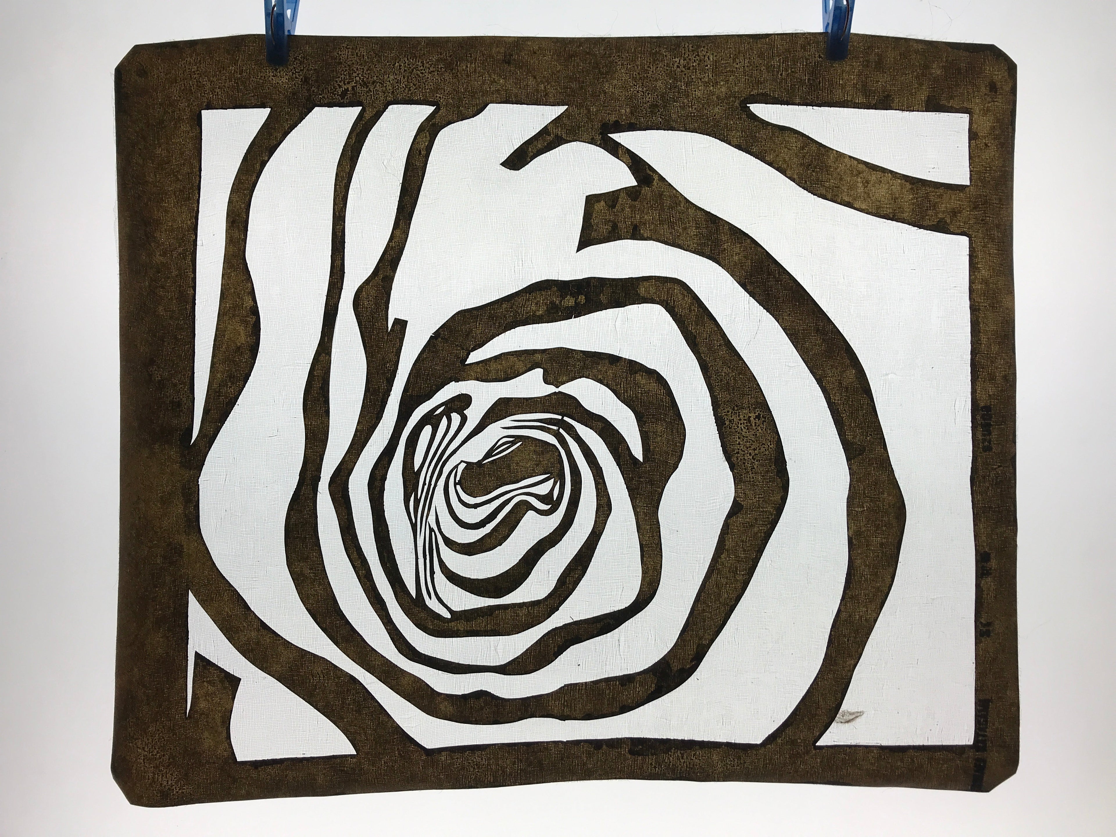 Antique Japanese Katagami Kimono Paper Stencil Katazome Abstract Rose 4Y588