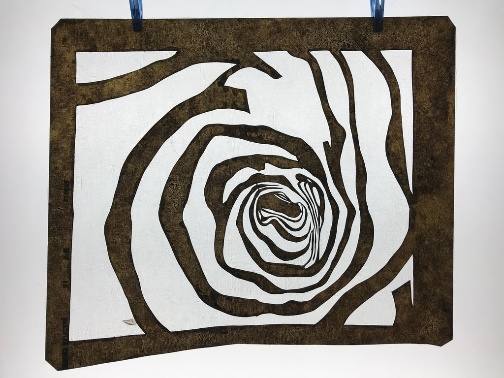 Antique Japanese Katagami Kimono Paper Stencil Katazome Abstract Rose 4Y588