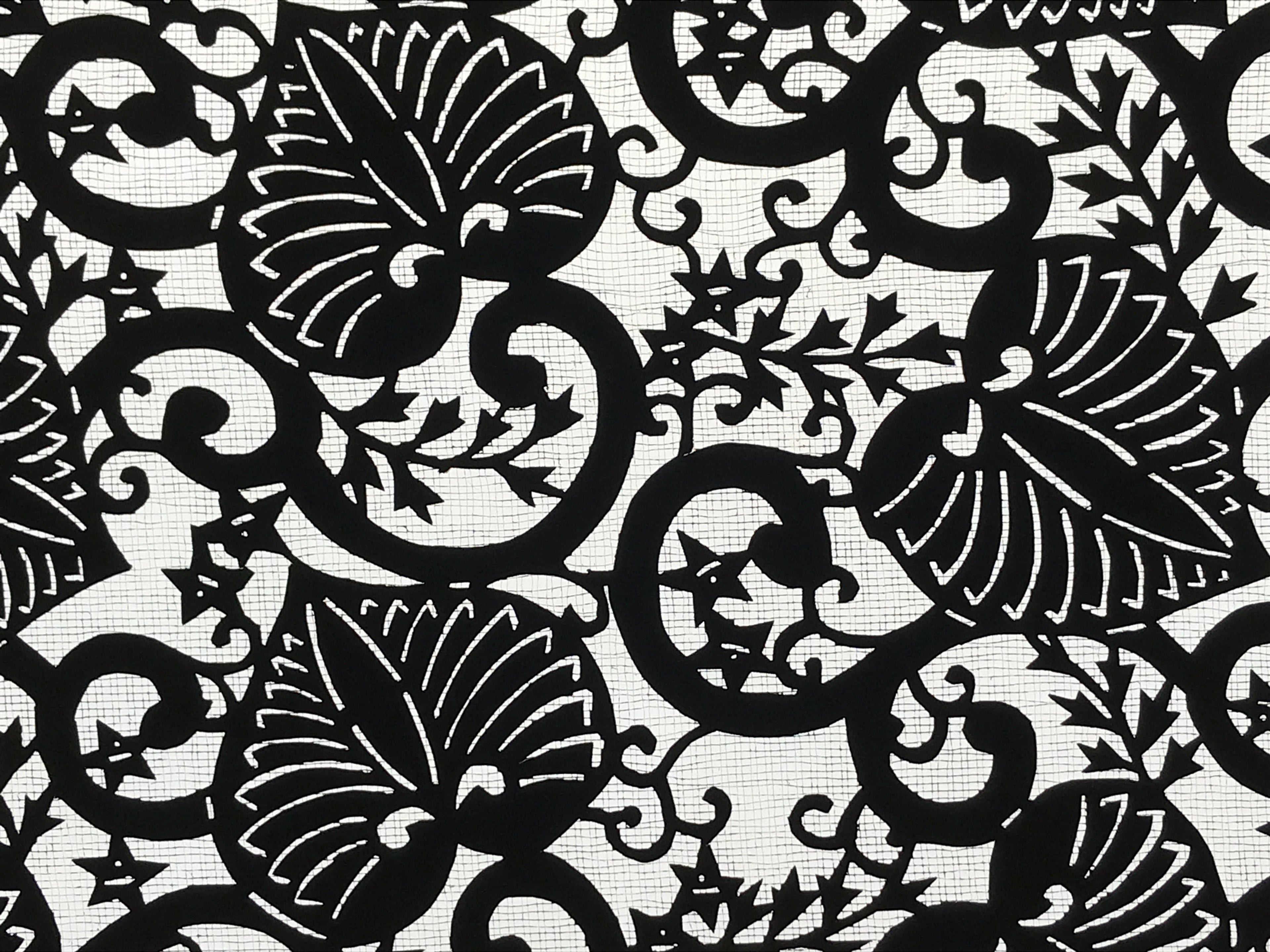 Antique Japanese Katagami Kimono Paper Stencil Katazome Anthurium Flowers 4Y570