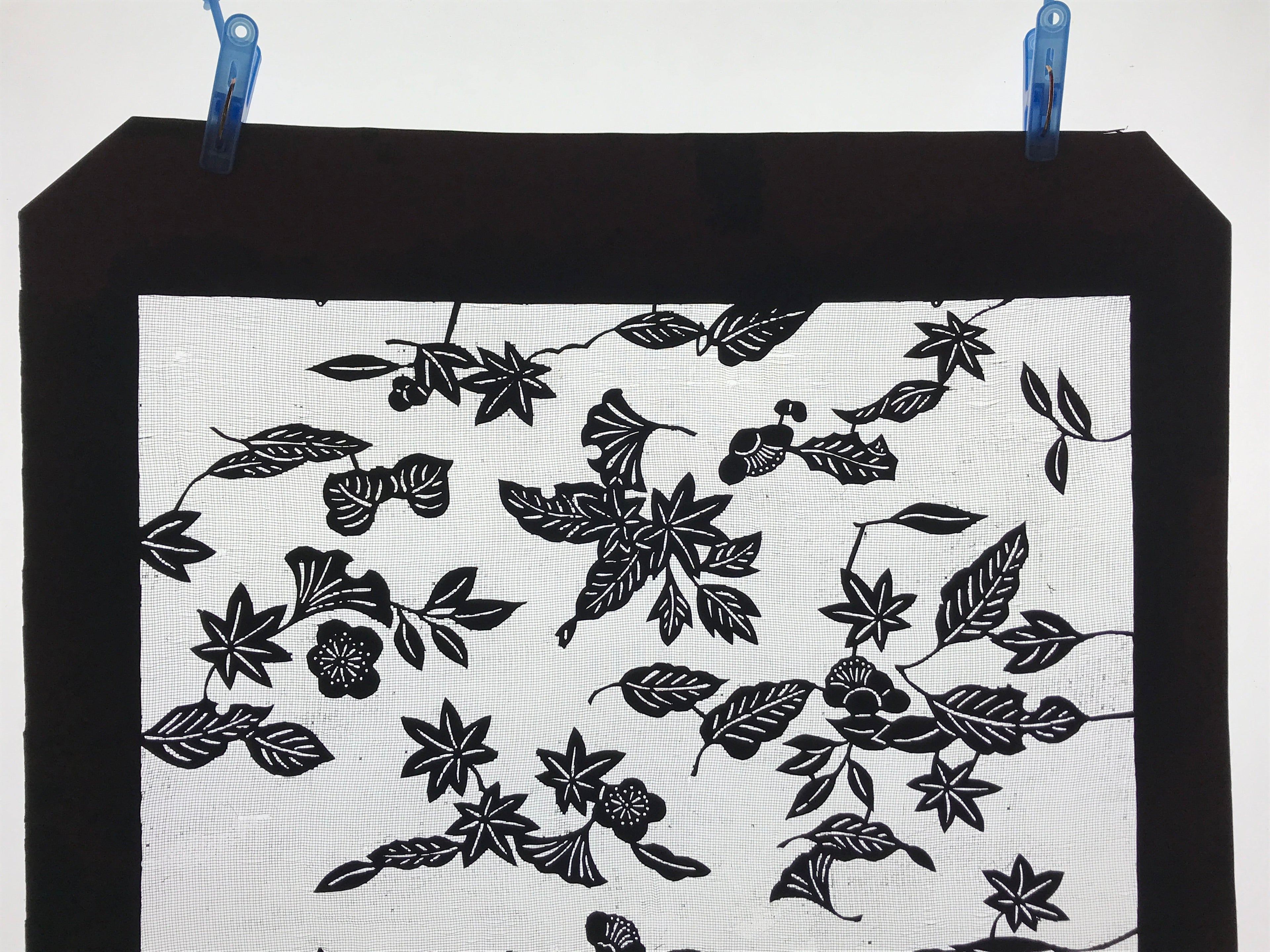 Antique Japanese Katagami Kimono Paper Stencil Katazome Autumn Leaves 4Y553