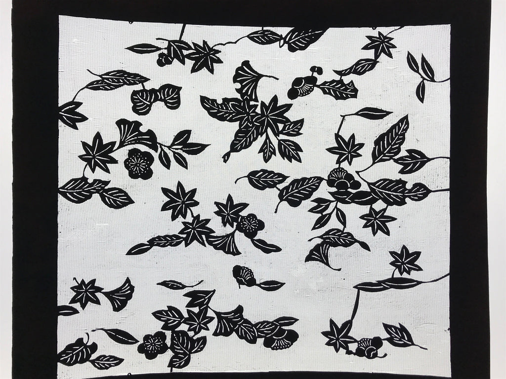 Antique Japanese Katagami Kimono Paper Stencil Katazome Autumn Leaves 4Y553