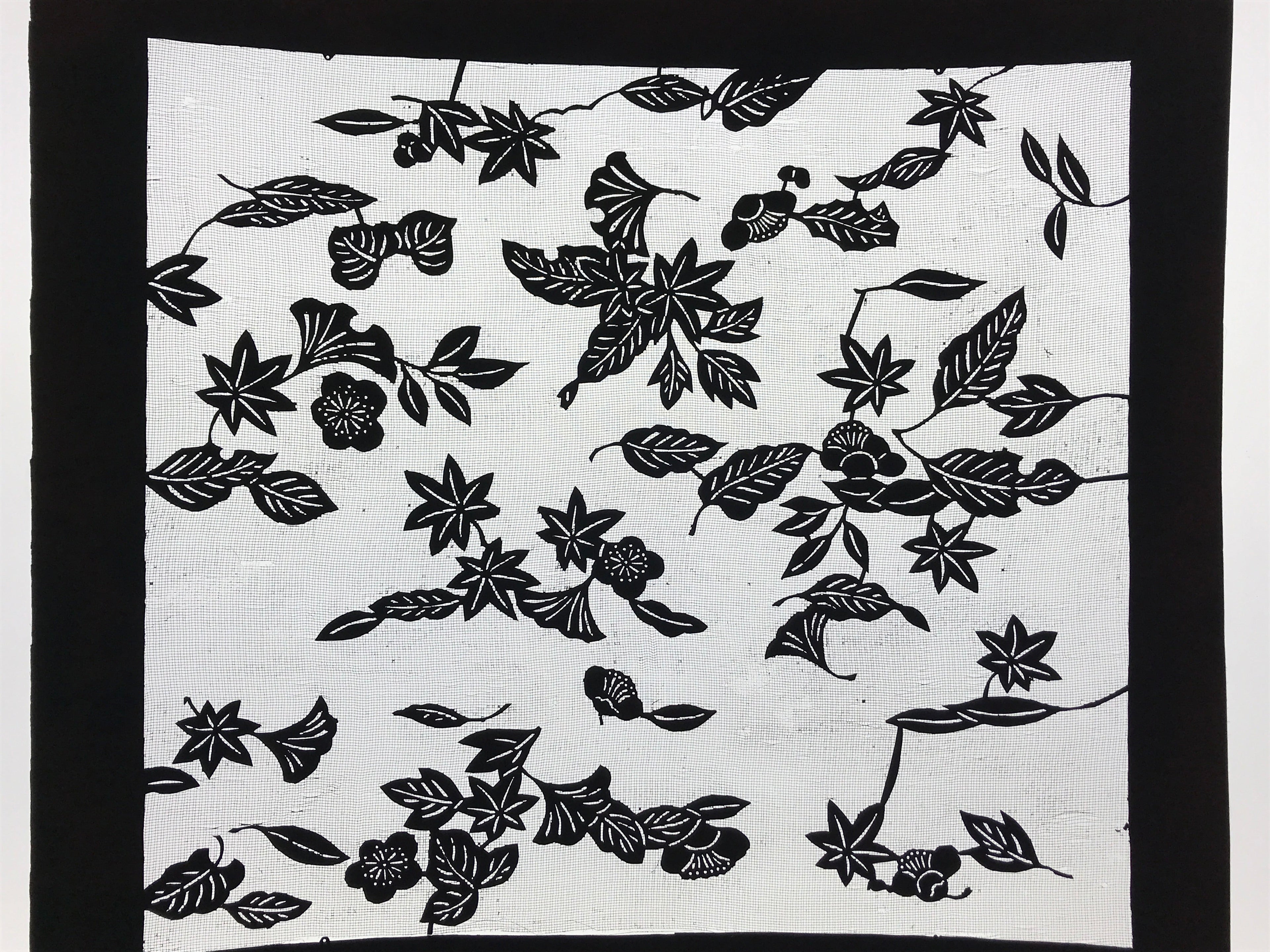 Antique Japanese Katagami Kimono Paper Stencil Katazome Autumn Leaves 4Y553