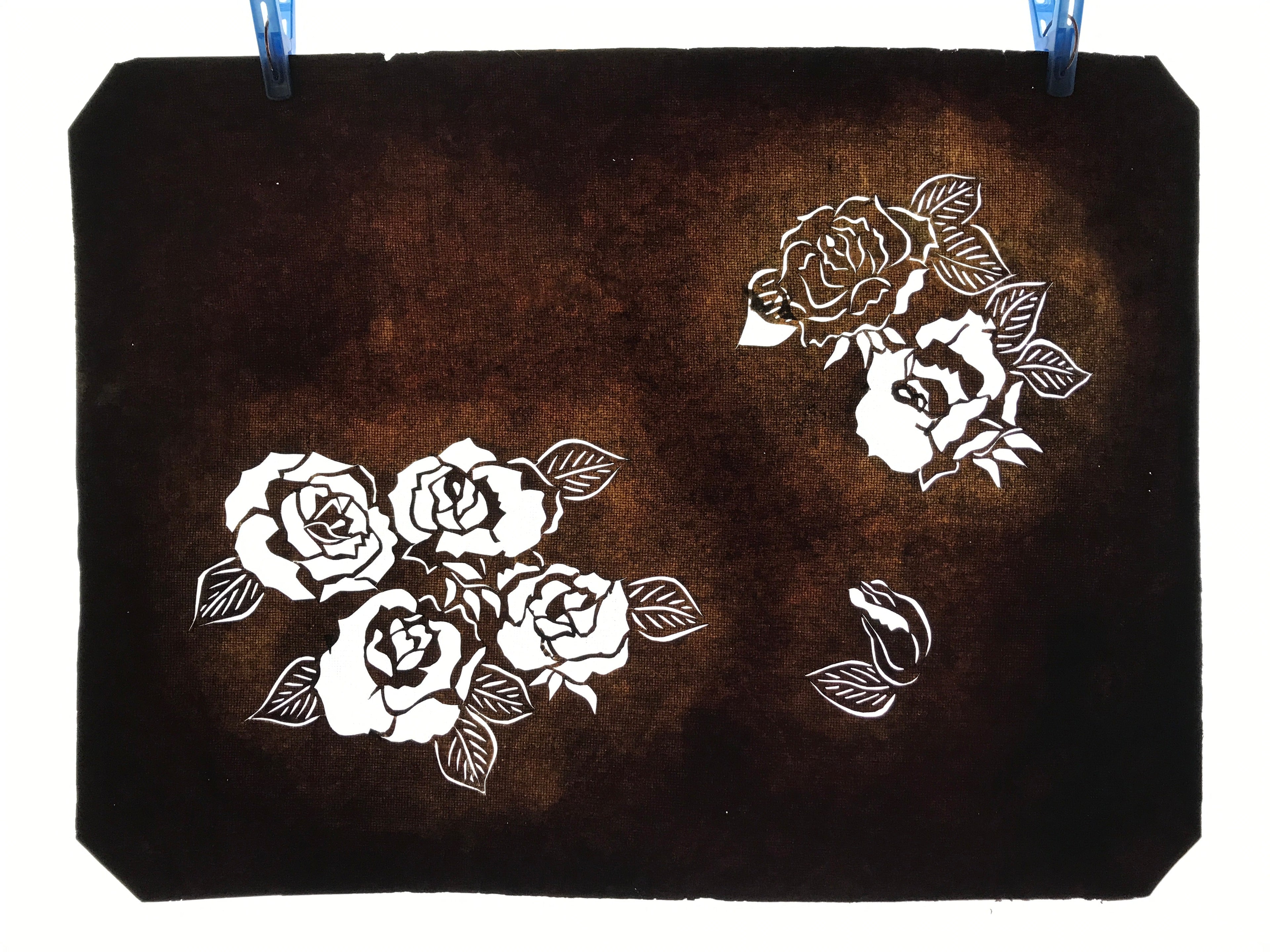 Antique Japanese Katagami Kimono Paper Stencil Katazome Bara Roses Design 4Y548