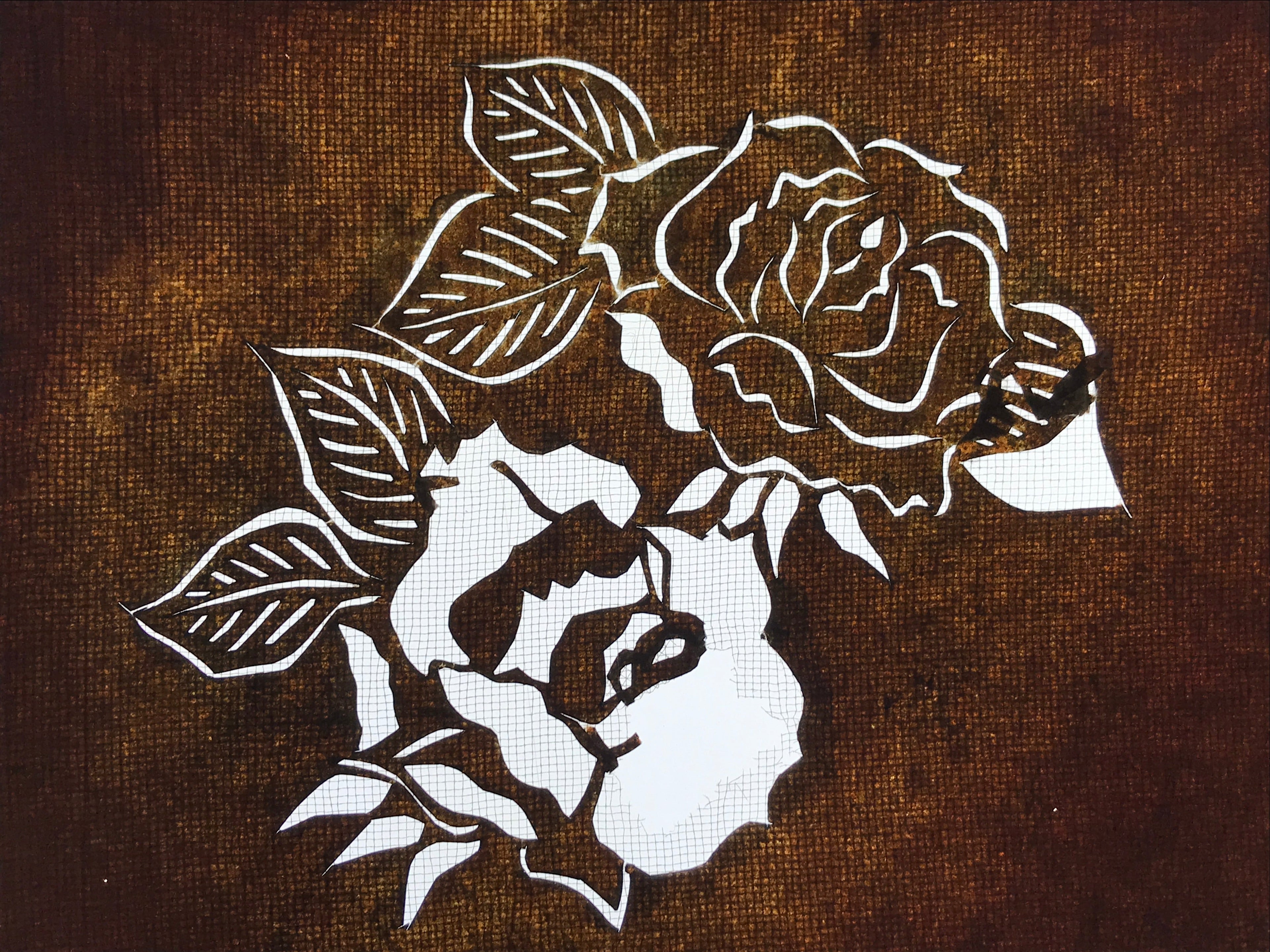 Antique Japanese Katagami Kimono Paper Stencil Katazome Bara Roses Design 4Y548