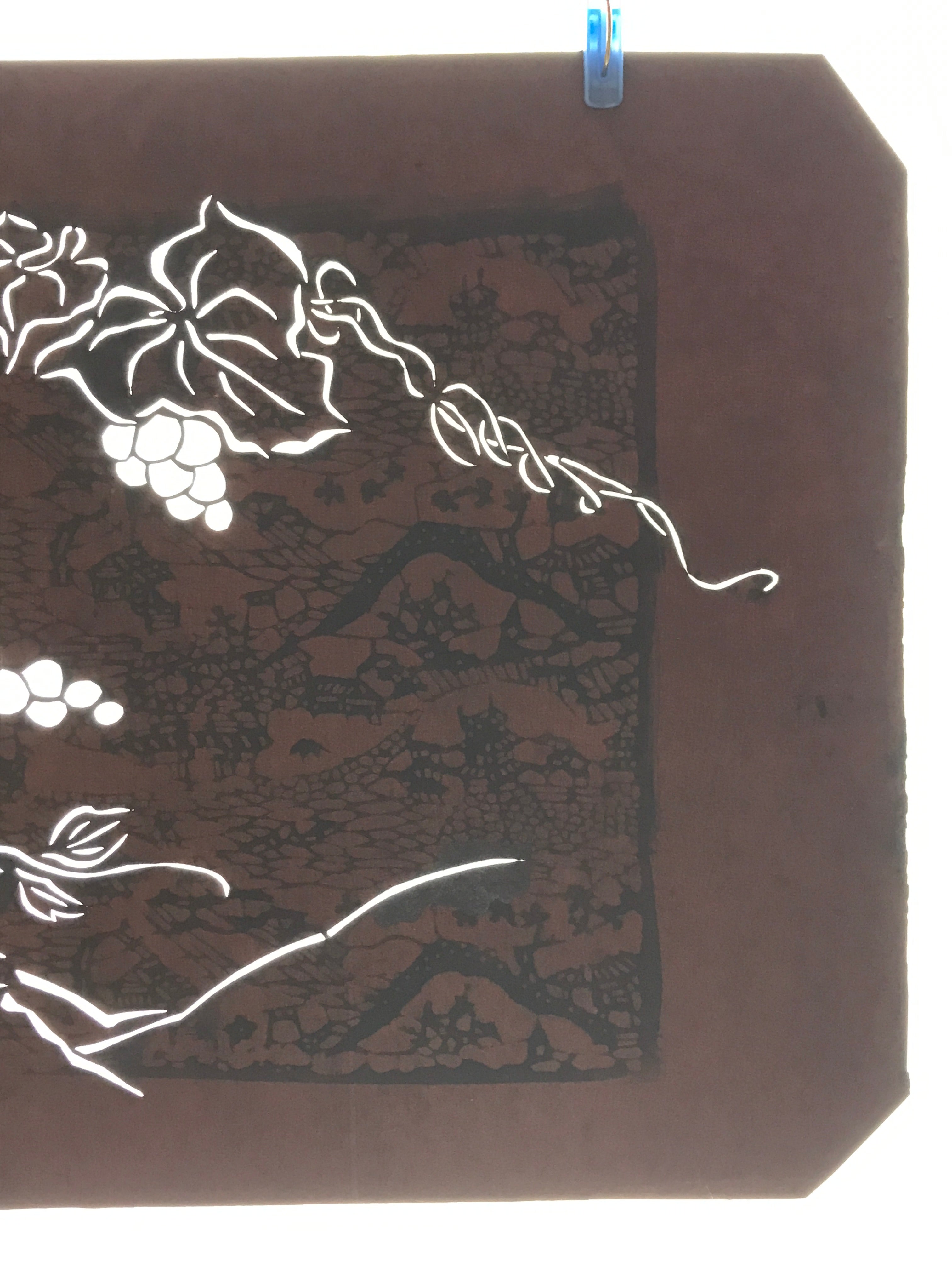 Antique Japanese Katagami Kimono Paper Stencil Katazome Berries Leaves 4Y580