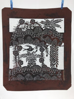 Antique Japanese Katagami Kimono Paper Stencil Katazome Bird Pine Flowers 4Y510