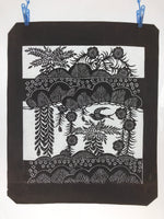 Antique Japanese Katagami Kimono Paper Stencil Katazome Bird Pine Flowers 4Y510