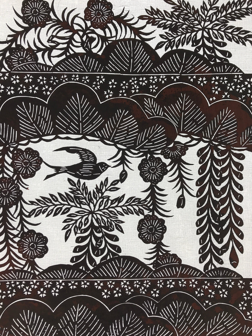 Antique Japanese Katagami Kimono Paper Stencil Katazome Bird Pine Flowers 4Y510