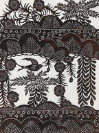 Antique Japanese Katagami Kimono Paper Stencil Katazome Bird Pine Flowers 4Y510