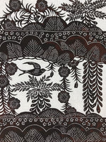 Antique Japanese Katagami Kimono Paper Stencil Katazome Bird Pine Flowers 4Y510