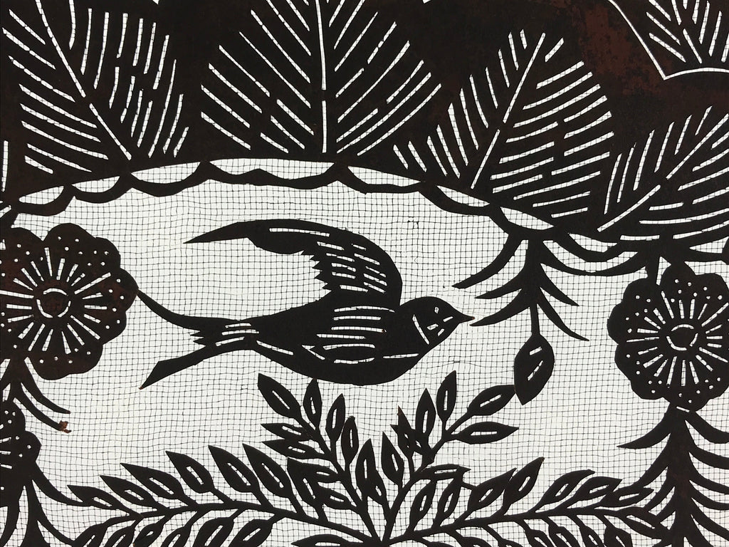 Antique Japanese Katagami Kimono Paper Stencil Katazome Bird Pine Flowers 4Y510