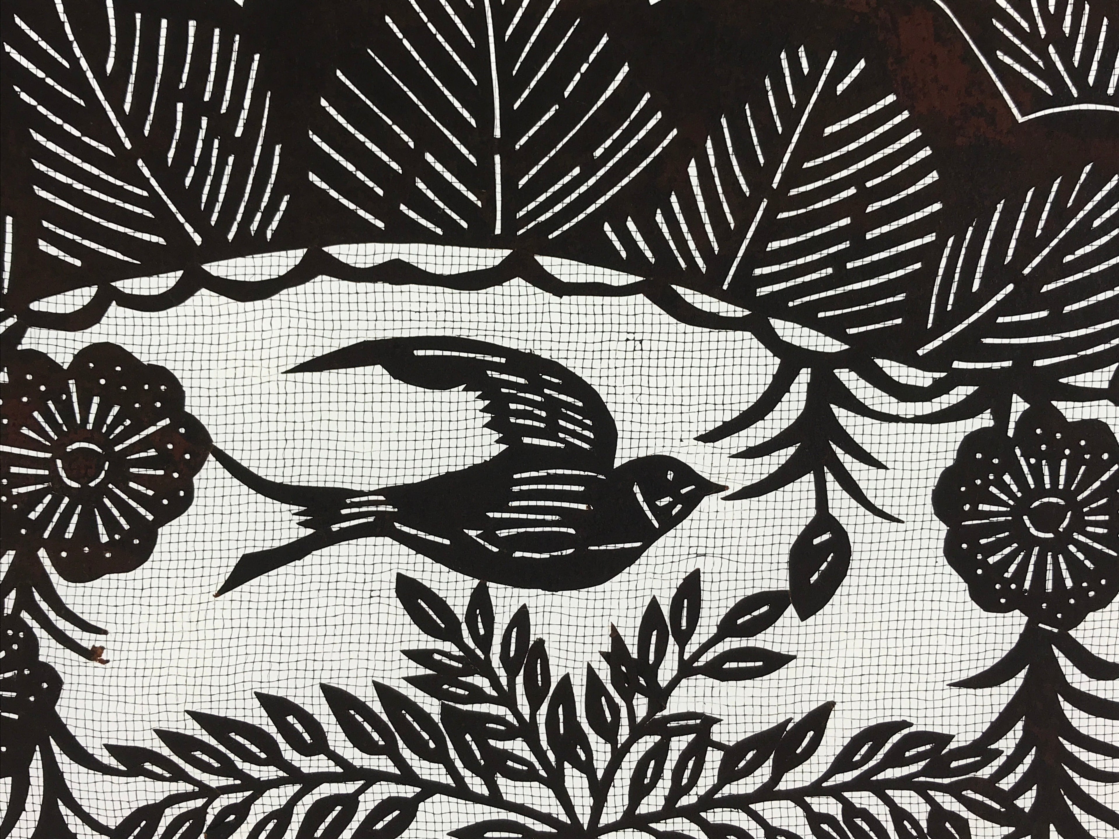Antique Japanese Katagami Kimono Paper Stencil Katazome Bird Pine Flowers 4Y510