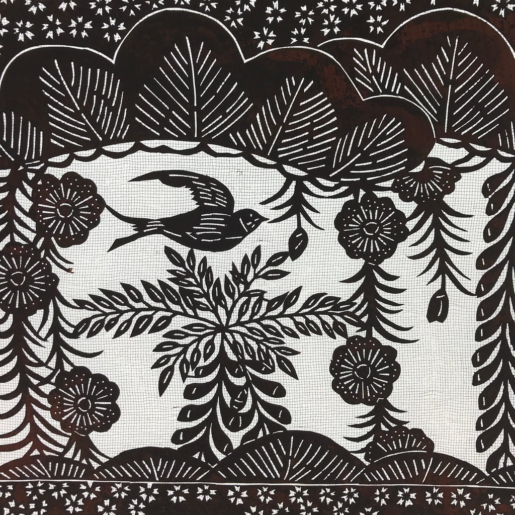 Antique Japanese Katagami Kimono Paper Stencil Katazome Bird Pine Flowers 4Y510