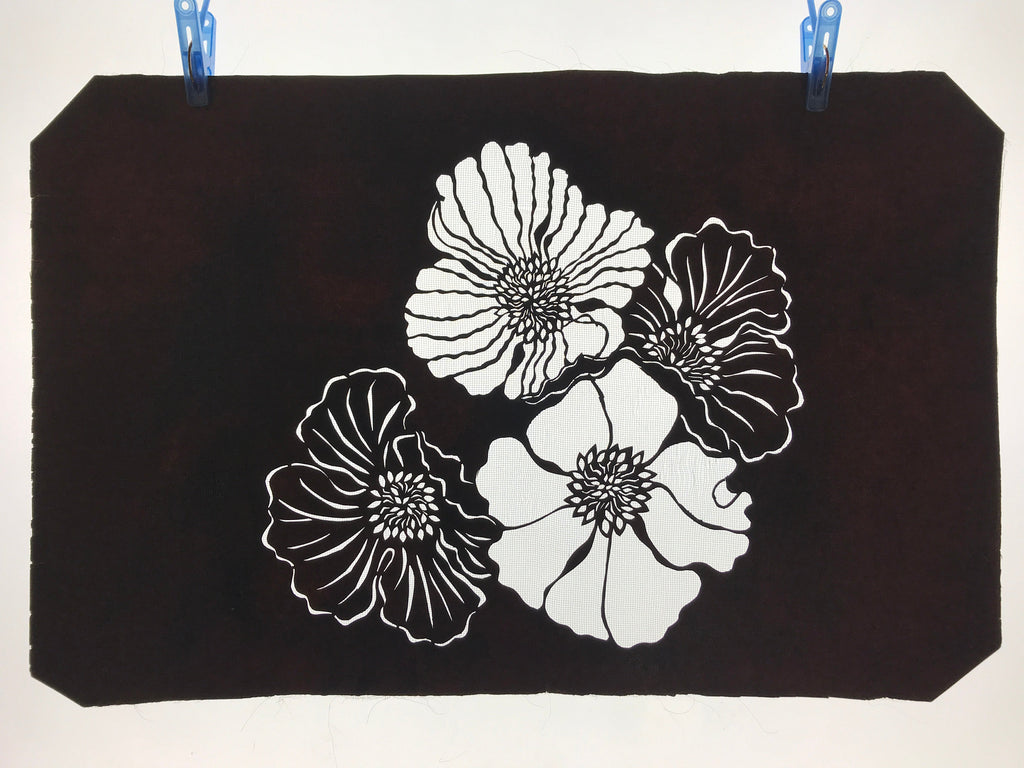 Antique Japanese Katagami Kimono Paper Stencil Katazome Botan Peony 4Y534