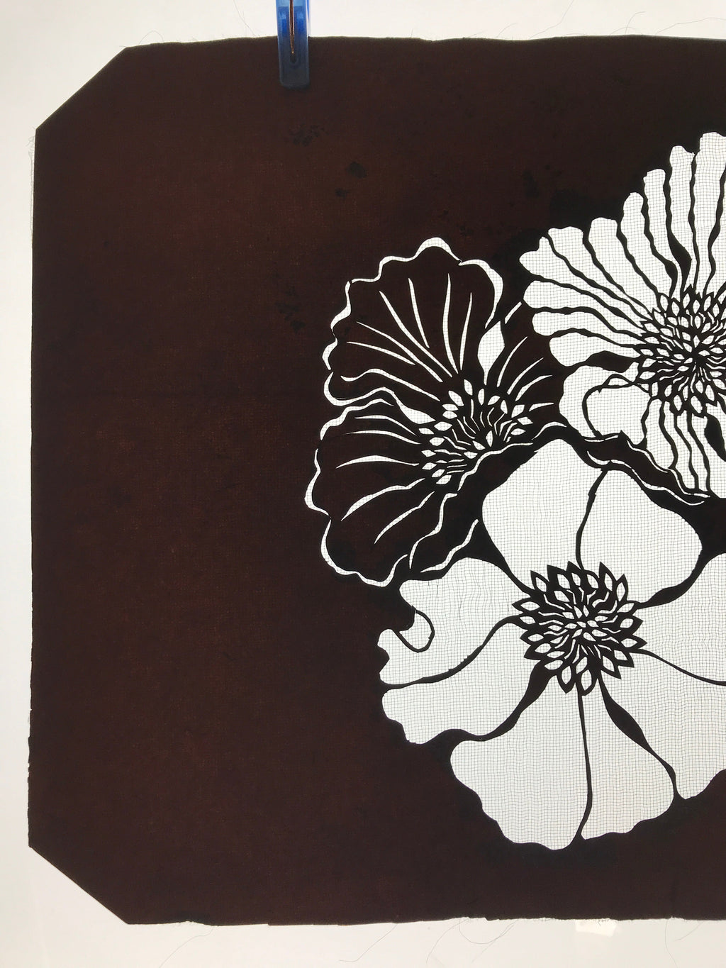 Antique Japanese Katagami Kimono Paper Stencil Katazome Botan Peony 4Y534