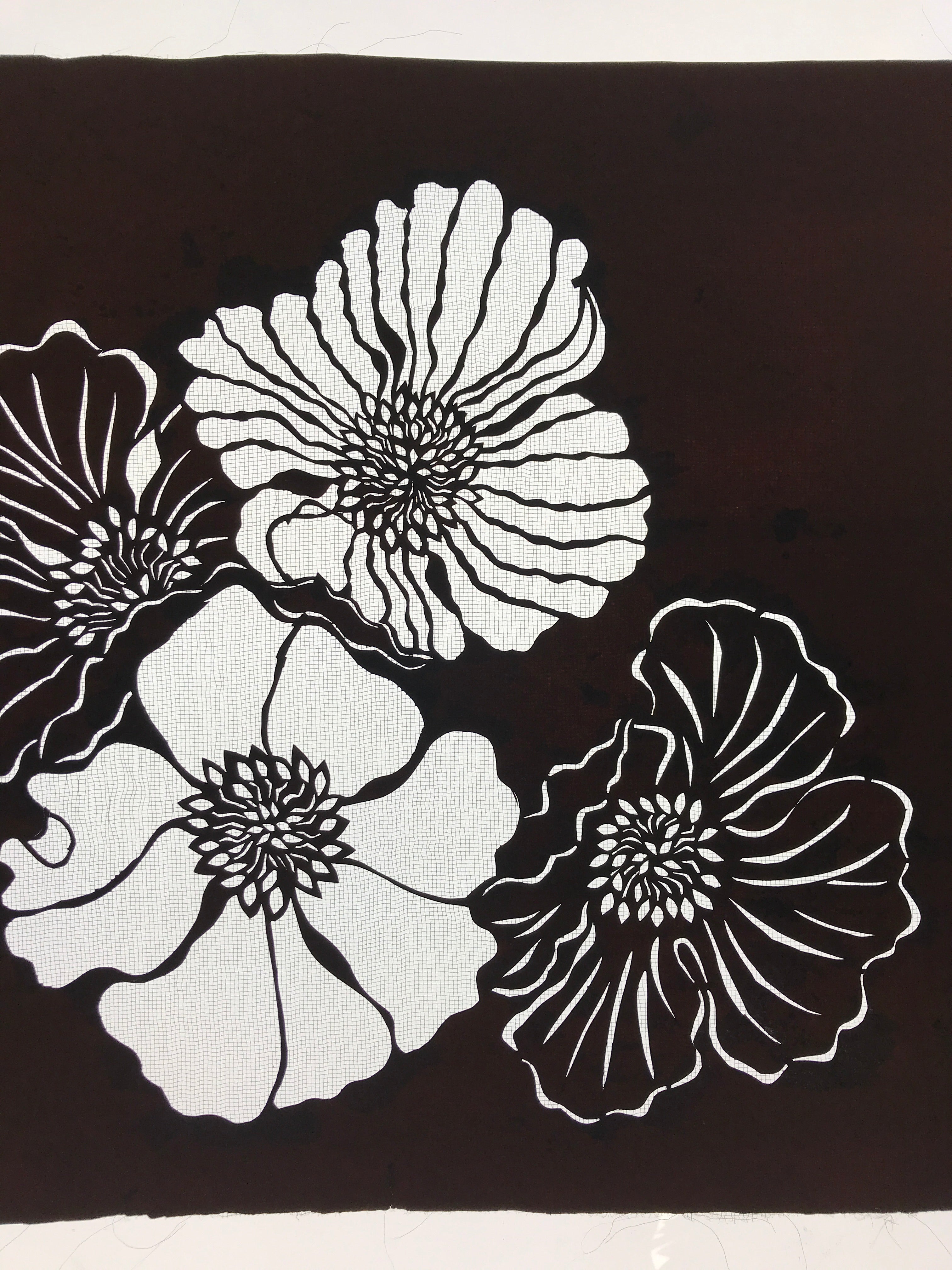 Antique Japanese Katagami Kimono Paper Stencil Katazome Botan Peony 4Y534